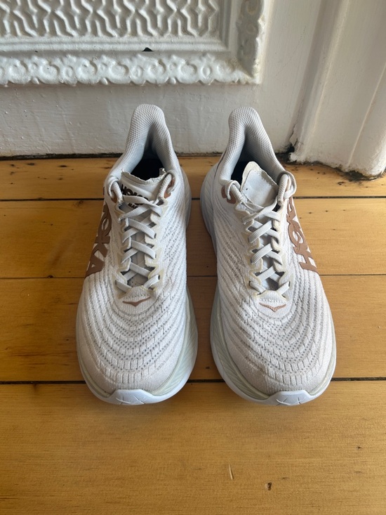 Hoka Women's Running Sneakers in Cream with Rose Gold Logo - Picture 3 of 8